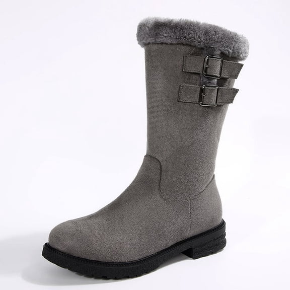 YOUYEDIAN Women's Snow Boots Suede Mid Calf Boots with Side Zipper Faux Lined Water Resistant Winter Boots