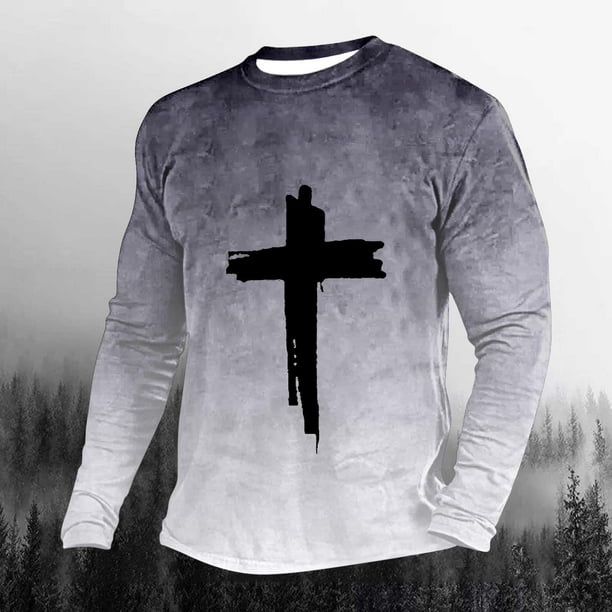 Blusas y camisas de manga larga con cuello redondo para hombre, blusa informal de moda con cuello redondo y estampado de manga larga, blusa de poliéster para hombre.
