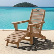 Ciokea Folding Adirondack Chair with Ottoman HDPE Pool Chair Pull Out Footrest with 2 Cup Holders Patio Garden Teak