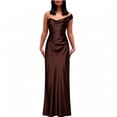 thumbnail image 2 of AHTJRT Women's Satin Off the Shoulder Dress Elegant Ruched Strapless Maxi Dresses Corset Bodycon Formal Party Evening Ball Gown Coffee XL, 2 of 6