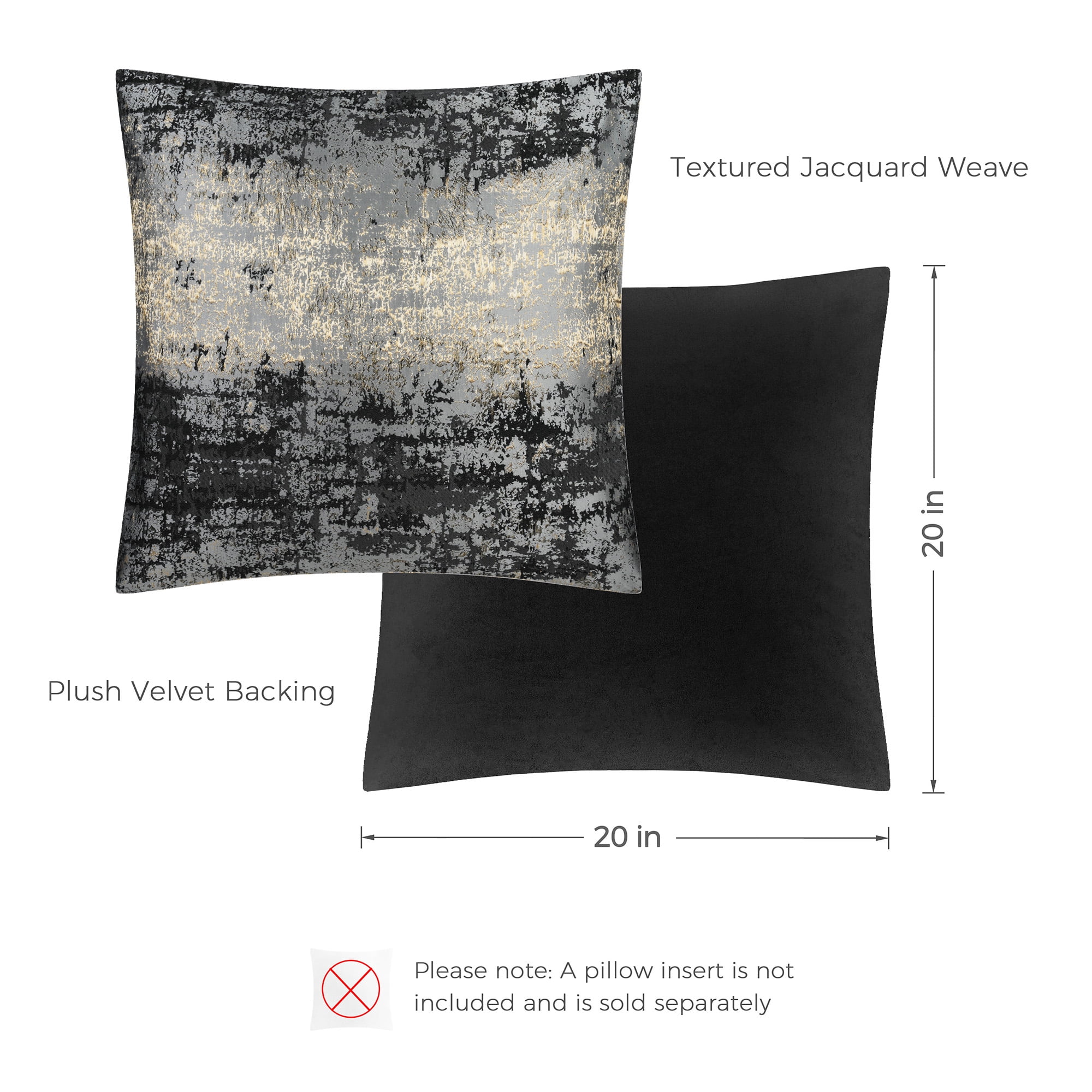 THE-TINOART Abstract Boho Raised Jacquard Throw Pillow Cover 20x20 Inch Set of 1 Black with Gold Metallic Velvet Decorative Couch Cover for Sofa Cushion Bedroom Living Room