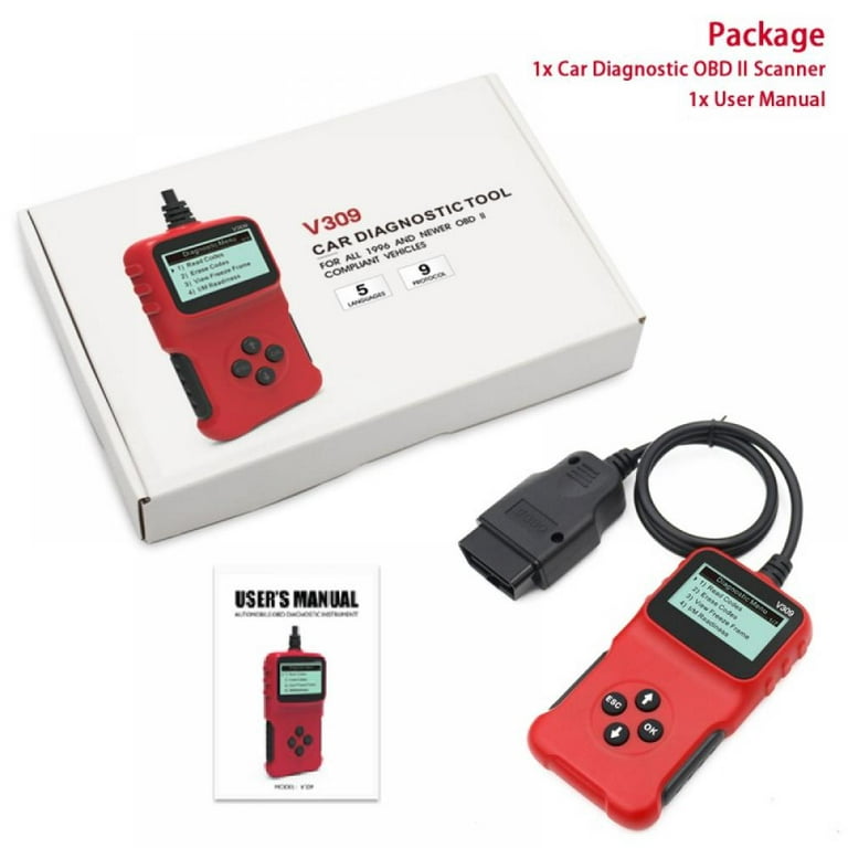 Portable Car Scanner V309 OBD2-OBDII Diagnostic Engine Fault Code Reader  Scan-Tester Kits