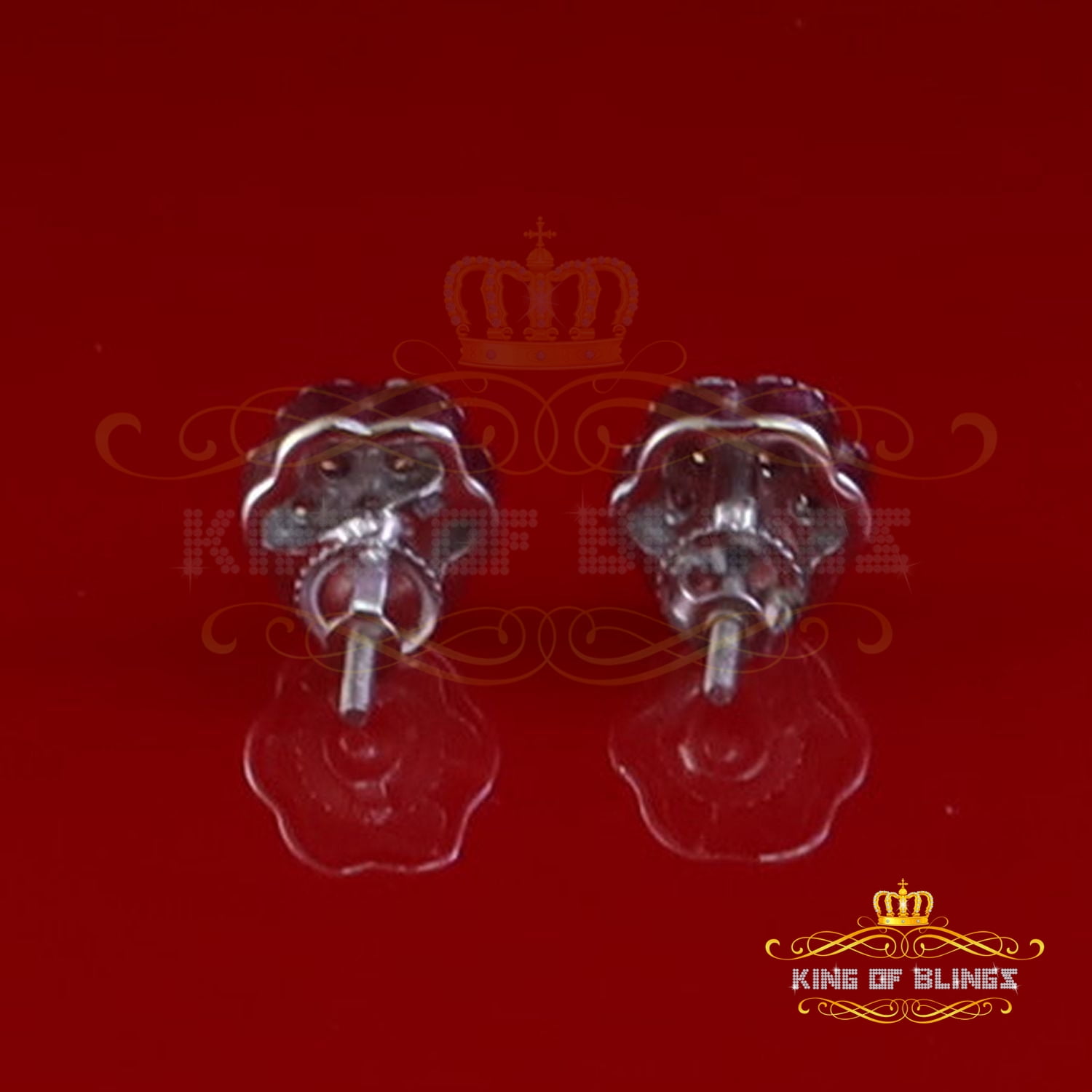 King of Bling's 925 Silver White 0.66ct VVS D Pink Moissanite Floral Men's/Women's Stud Earrings