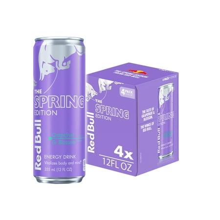 Red Bull Spring Edition Energy Drink, Grapefruit, 12 fl. oz., Pack of 4 Cans, 114mg Caffeine