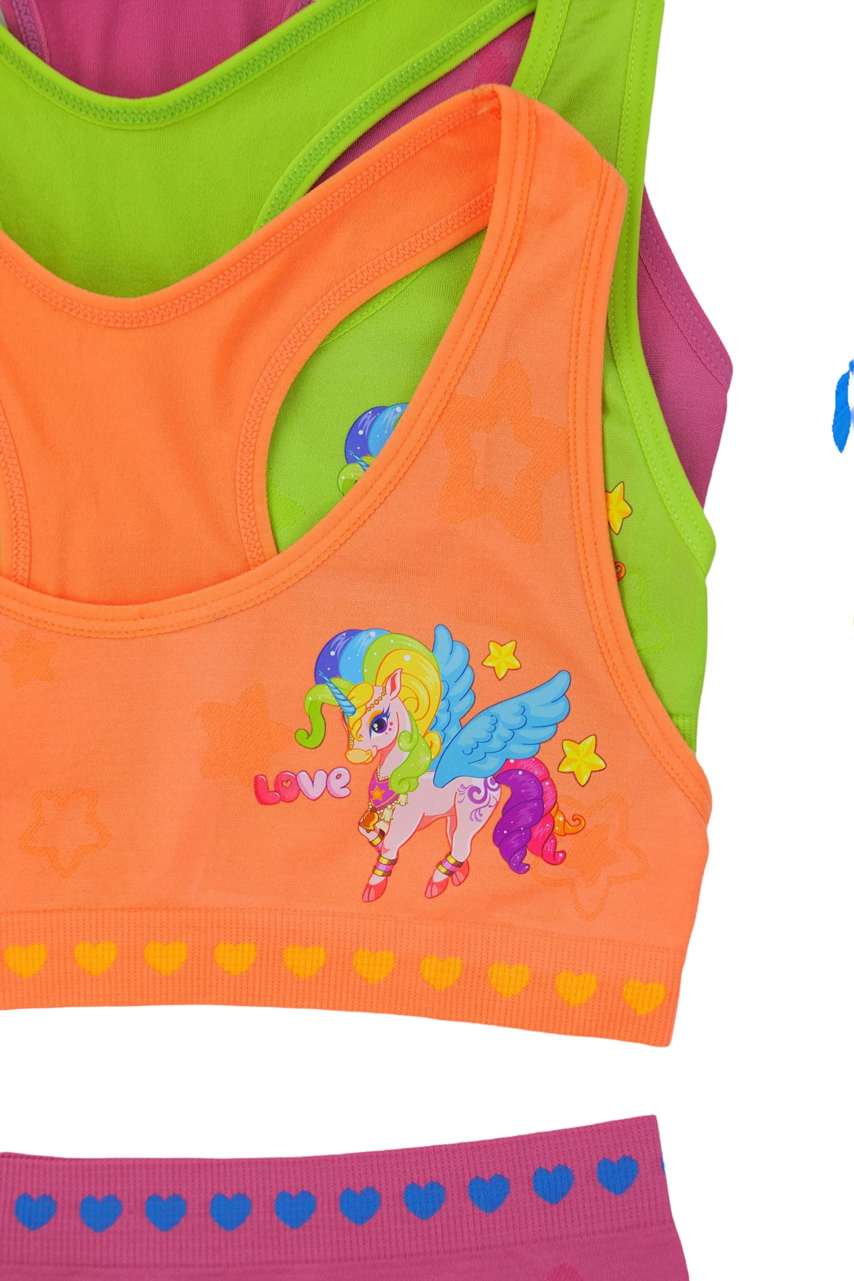 ToBeInStyle Girl's Pack of 6 Racerback Training Bra Tops & Matching Boyshort Bottoms - Unicorn Love - Small