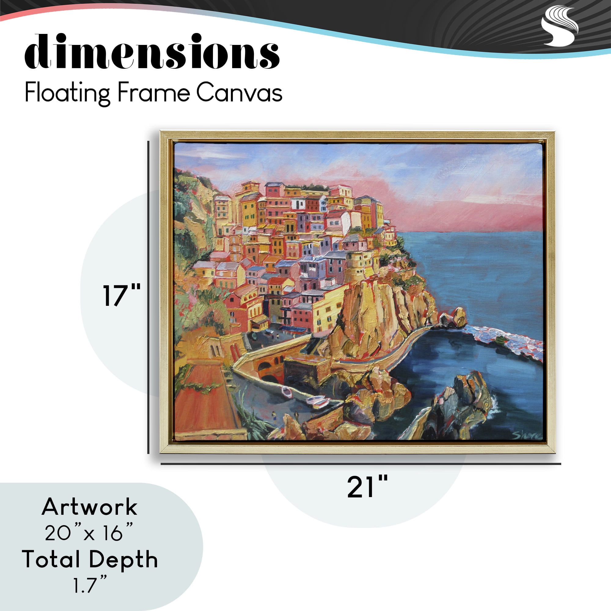 Stupell Industries Cinque Terre Seascape Architecture Gold Framed Floater Canvas Wall Art, design by Maxine Shore
