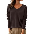 thumbnail image 3 of Only Moment Brown Womens Long Sleeve Sweater Crew Neck Elegant Casual Fall Outfits, Soft Comfy Fashion Clothing, Trendy 2026 Winter Clothes M, 3 of 9
