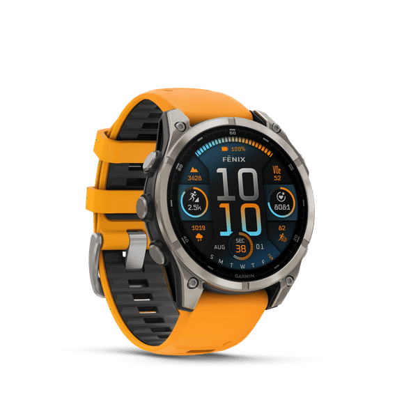 Garmin fēnix 8 AMOLED Sapphire Smartwatch 47mm - GPS, Compass, Gyroscope and Barometric Altimeter | Titanium with Spark Orange/Graphite Silicone Band