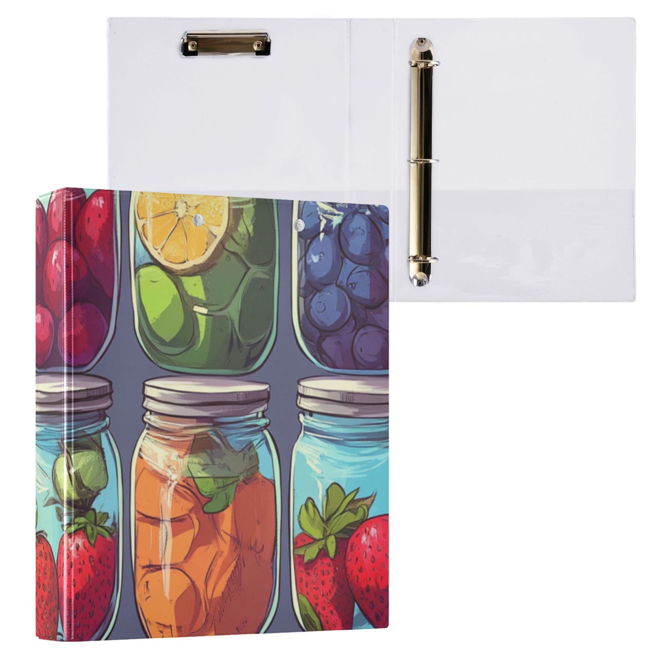Fruit Jars 3 Ring Binders 1.5 inch Hardcover File Folders with Interior Pockets A4 Size Organizer for School Office Hospital