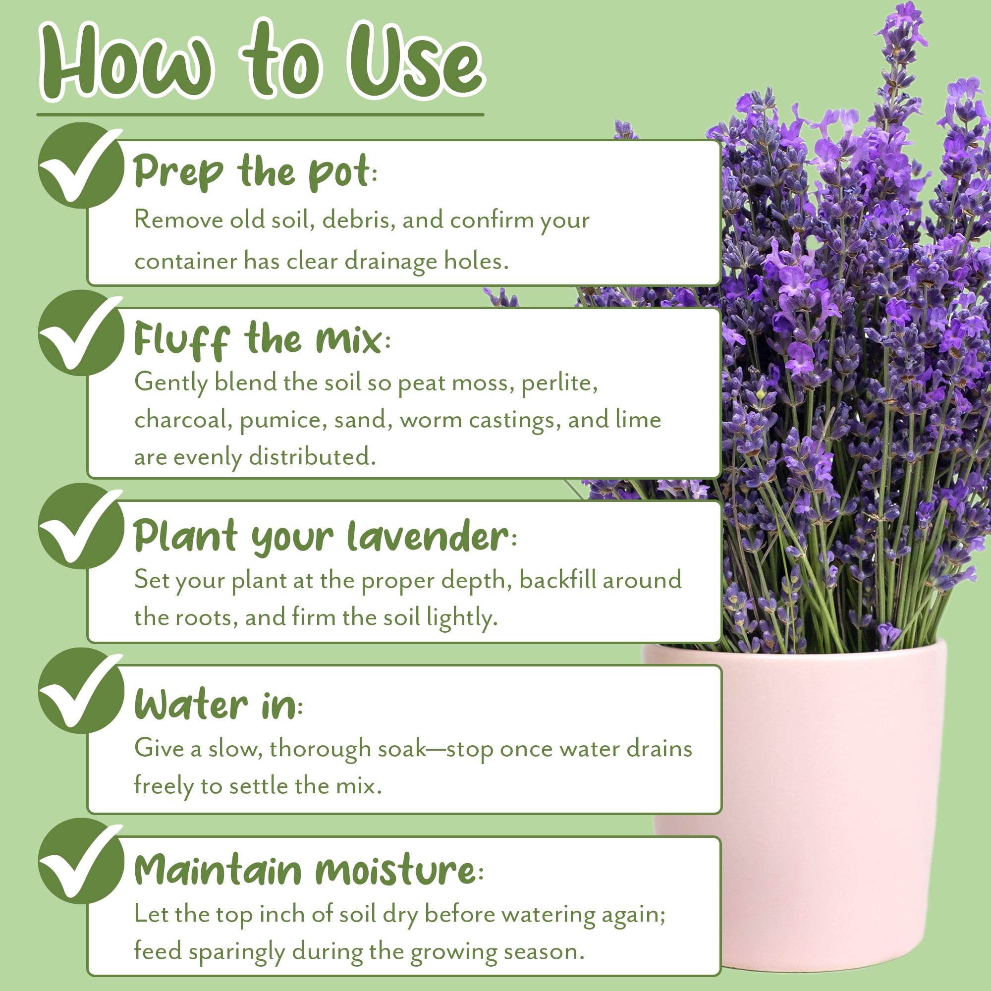 Lavender Potting Soil Mix (8 Quarts), Indoor / Outdoor Container Gardening Blend for Lavender Herb Plants