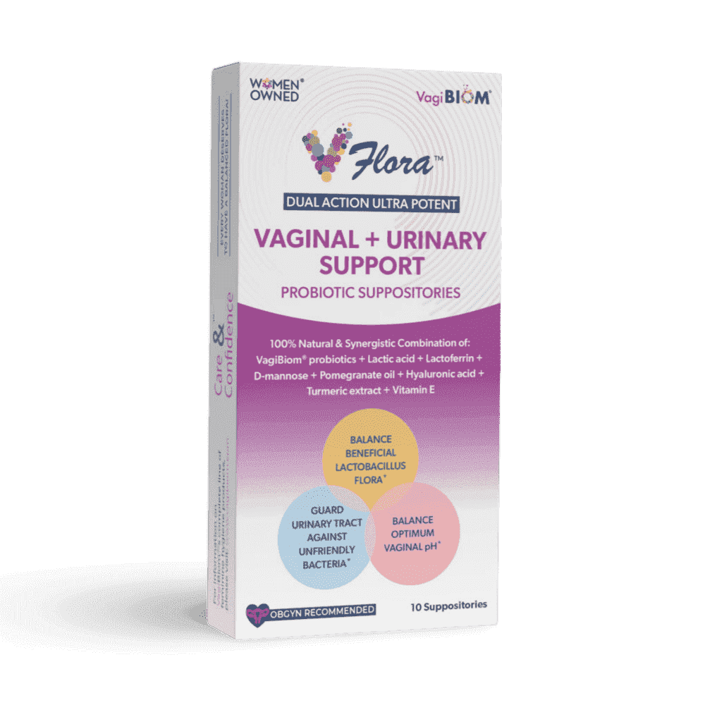 VagiBiom Vaginal + Urinary Support Probiotic Suppositories for Women, Dual-Action Formula with Lactobacillus, D-Mannose, & Hyaluronic Acid