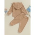 thumbnail image 3 of Infant Baby Hood Jumpsuit Solid Color Waffle Long Sleeve Romper + Long Pants Set, 3 of 8