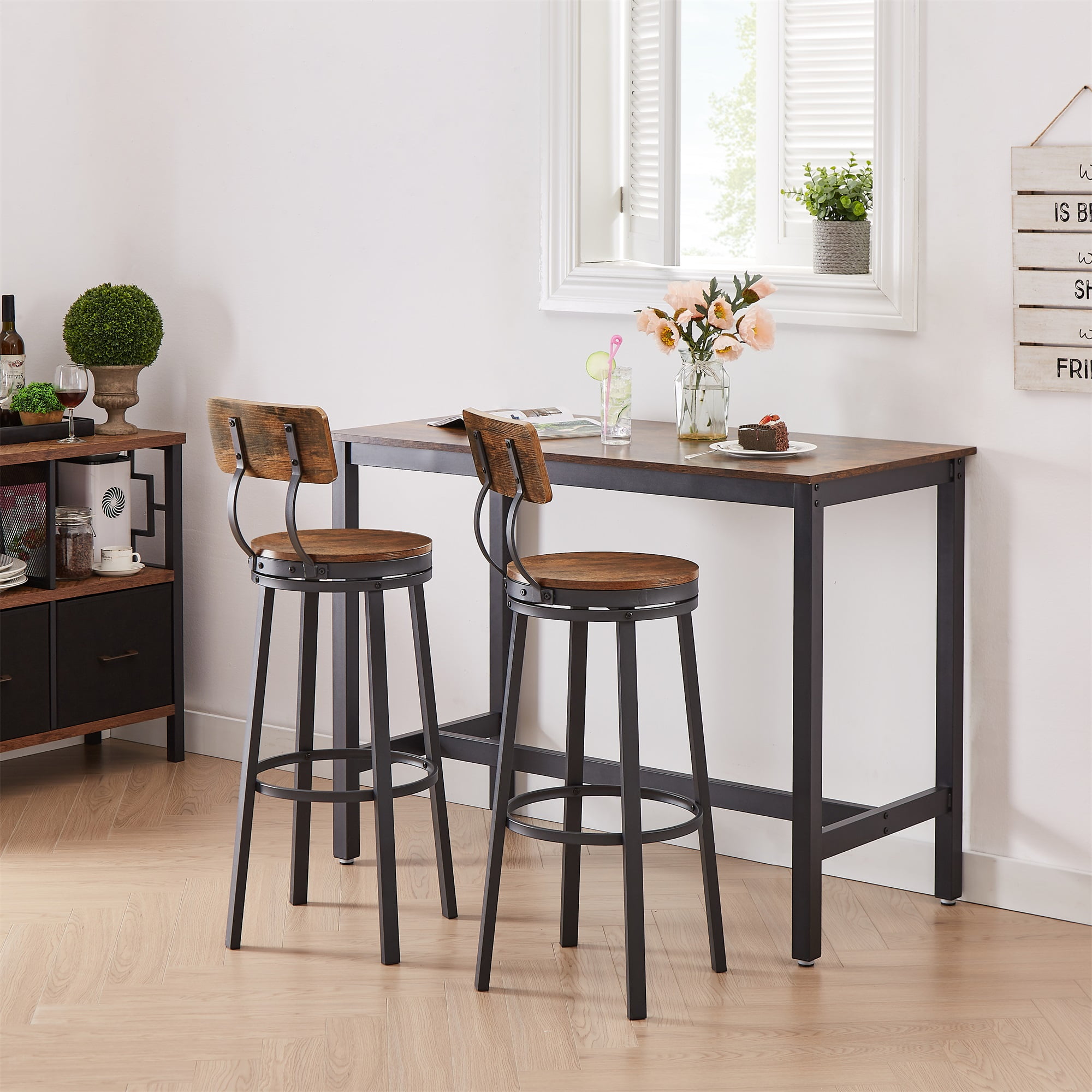 YYAo Oval Swivel Set of 2 Bar Stool, Metal Frame Armless Stool with Back for Living Room, Bar, Rustic Brown YYAo Oval Swivel Set of 2 Bar Stool, Metal Frame Armless Stool with Back for Living Room, Bar, Rustic Brown