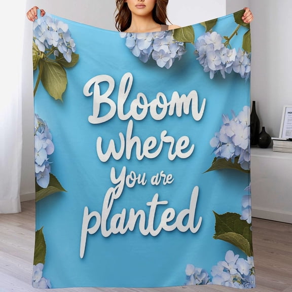 Blue Hydrangea Spring Bloom Where You Are Planted Flannel Blanket 50"x60" Vintage Flower Soft Warm Cozy Fleece Holiday Throw Blanket for Couch Bed Living Room Throw Blanket for Women Men
