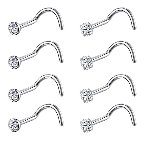 Gnoliew 8PCS G23 Titanium Twist Screw Nose Studs 18G 20G Silver Gold Nose Rings, Hypoallergenic Nose Piercing Jewelry for Women Men