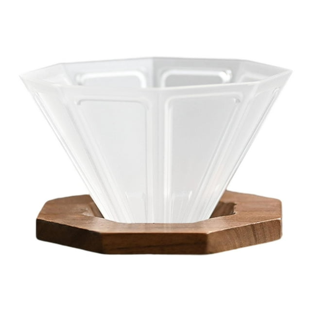 Siruishop Resin Octagonal Cup with Walnut Wood Holder Stable Dripper Coffee Cup Clear