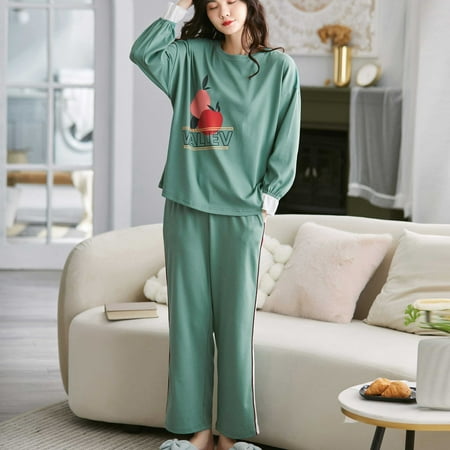 

Mrat Pajama Sets Women Nightwear with Pants Ladies Fashion Print Sets Wear Lounge Wear Pocket Home Sleep Set Tops Pants Long Sleeve Sleepwear Soft