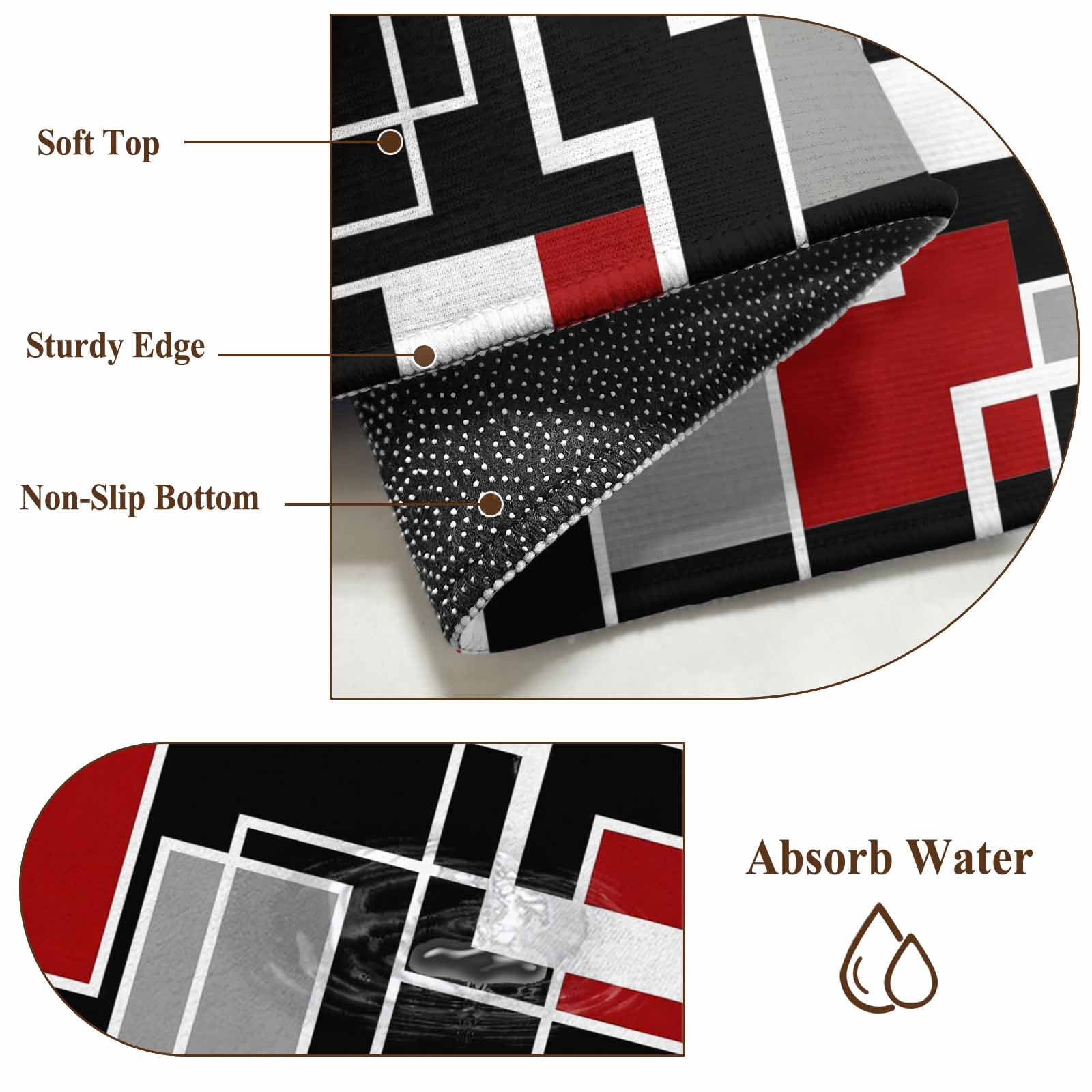 Red Black Geometric Area Rugs 3'x5', Washable Small Throw Rugs for Living Room Bedroom, Modern Color Block Abstract Indoor Outdoor Rug Non-Slip Low Pile Carpet Runner Reversible Floor Mats