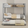 thumbnail image 2 of UIOWIO Triple Bunk Bed Twin over Twin with Trundle, Includes 3 Twin Size 6" Green Tea Memory Foam Mattresses, Convertible Metal Frame with Ladder and Guardrail, for Teens and Adults, Silver, 2 of 10