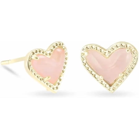 Kendra Scott Ari Heart Stud Earrings - Gold Rose Quartz