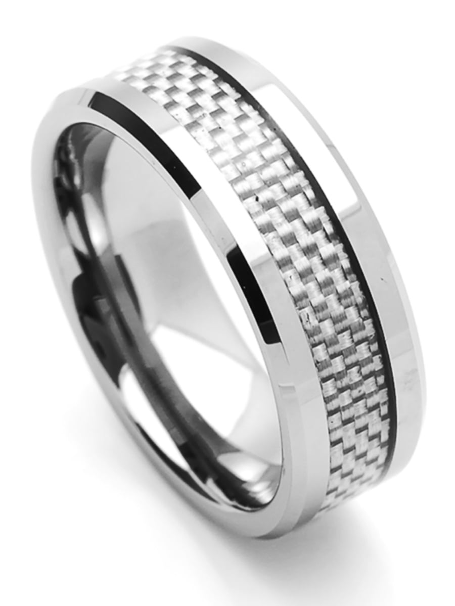 Men Women Tungsten Carbide Wedding Band Ring 8mm Comfort Fit Carbon