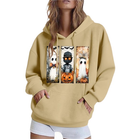 Ailaofu Womens Halloween Sweatshirt Cute Graphic Crewneck Pullover Printed Long Sleeve Fall Outfits Sweatshirts