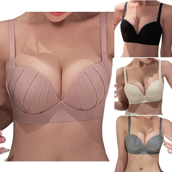 Swuxness Women's Push Up Wireless Bras Solid Color Seamless Support for Side Bulge with Soft Cup