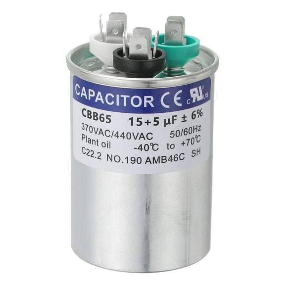 Uxcell CBB65 Capacitor, 15 5uF 370-440 VAC 50/60Hz Aluminium CBB65 Air Conditioner Motor Starting Round Capacitor for HVAC Systems, Air Conditioner, Heat Pump