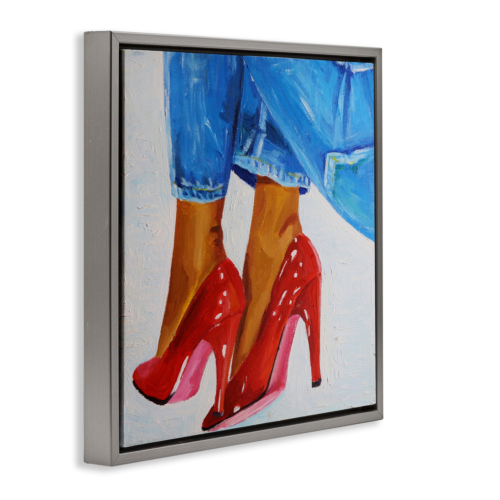 Stupell Industries Glossy Red Pumps & Jeans Gray Framed Floater Canvas Wall Art, design by Violeta Vollmer