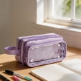 thumbnail image 2 of Lzobxe Pencil Pouch Large Capacity Pencil Case with Zipper and Clear Window, Stationery Holder Cosmetic Bag with Handle for College, Office, Travel, 2 of 9