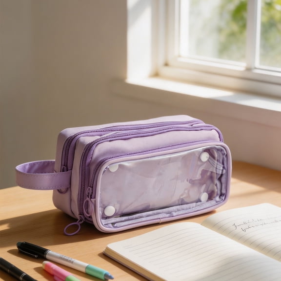 Pencil Pouch Case with Compartments, Large Capacity Marker Organizer Crayon Box, Handheld Pen Pencil Dispenser for Classroom School Transparent Bag