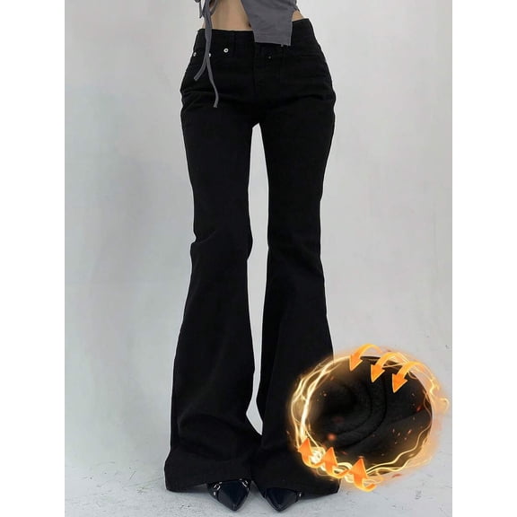 Women’s Low‑Rise Y2K Flare Denim Jeans with Pockets