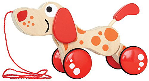 iwood Wooden Pull Along Puppy for Toddlers Pull Toy Dog 