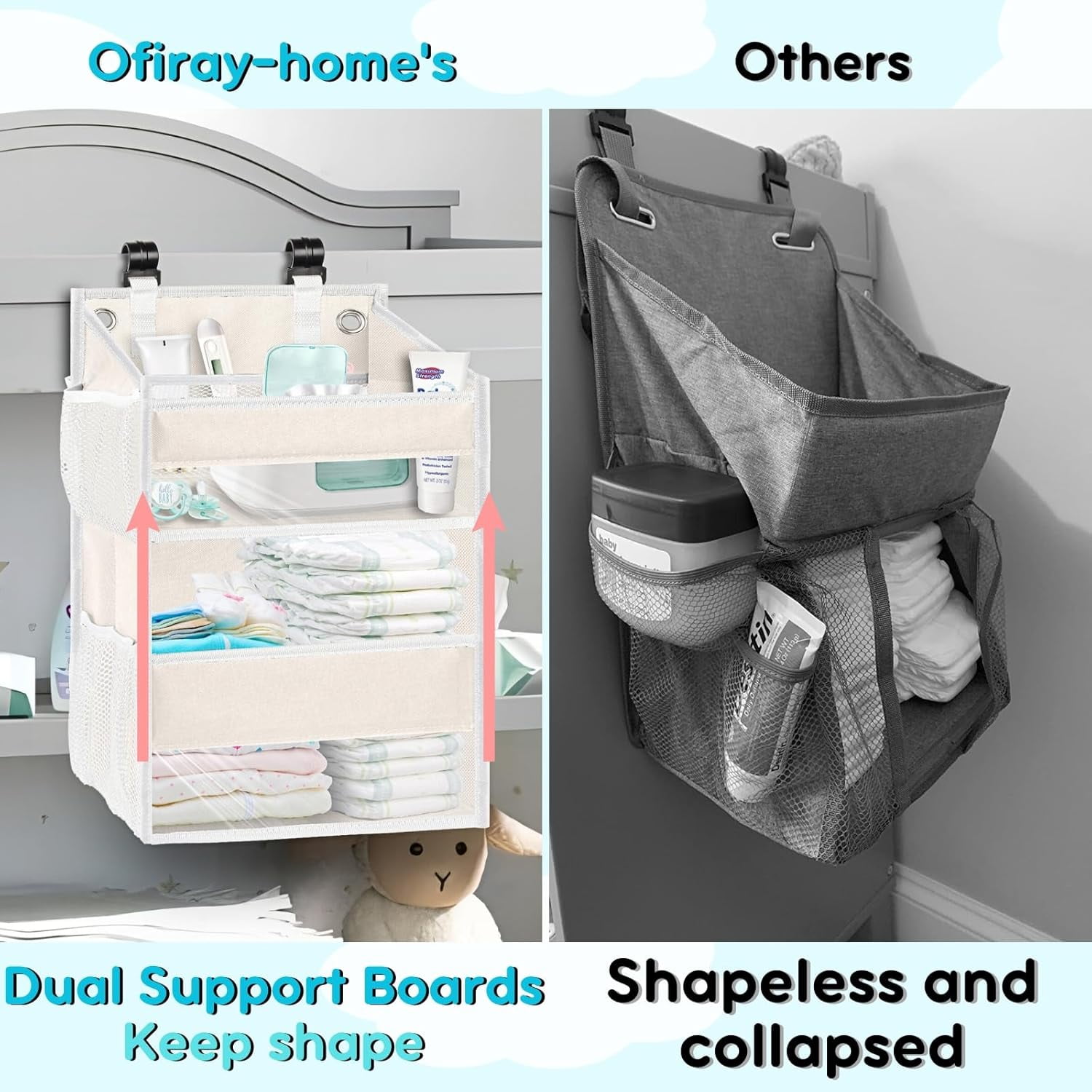 Hanging Diaper Organizer for Changing Table,Cribs,Car,Playard or Wall & Nursery Organization, 2-Tier Diaper Organizer- Hold 90+ Diapers, Beige