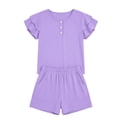 thumbnail image 4 of Ticikt 5-13Y Girls Summer Outfits 2 Piece Sets Ruffle Short Sleeve Button Down Shirts and Shorts Set Kids Clothes with Pockets,Color:Purple,Size:7-8 Years, 4 of 4