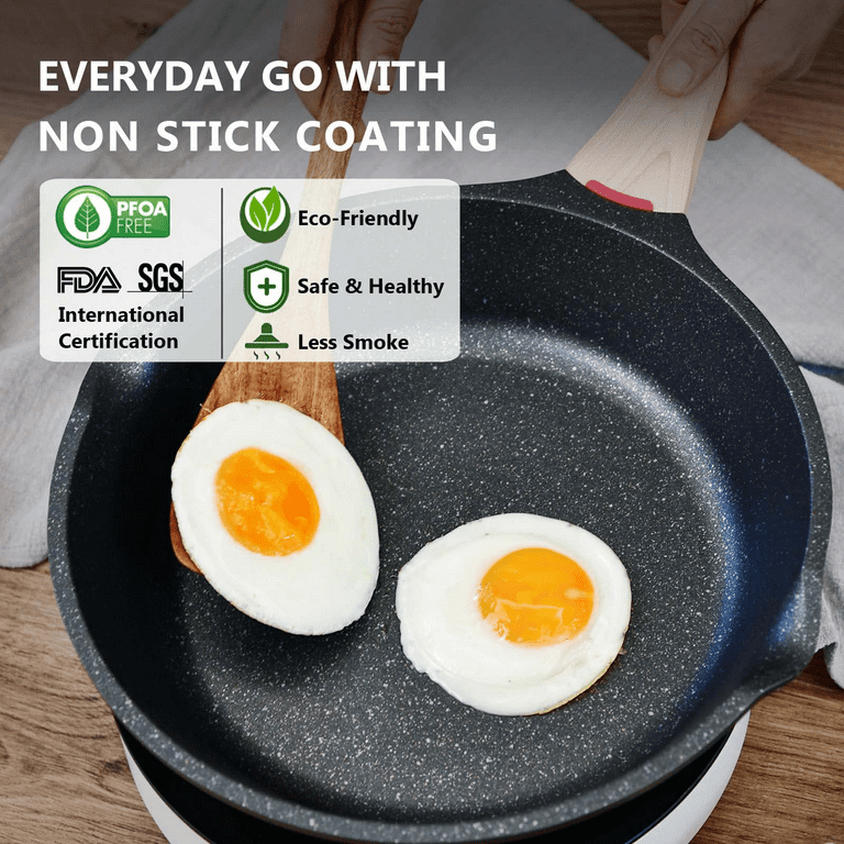 JEETEE 8 Inch Nonstick Frying Pan, Stone Coating Cookware, Nonstick  Omelette Pan with Heat-Resistant Handle, Induction Skillet for Eggs (Grey)