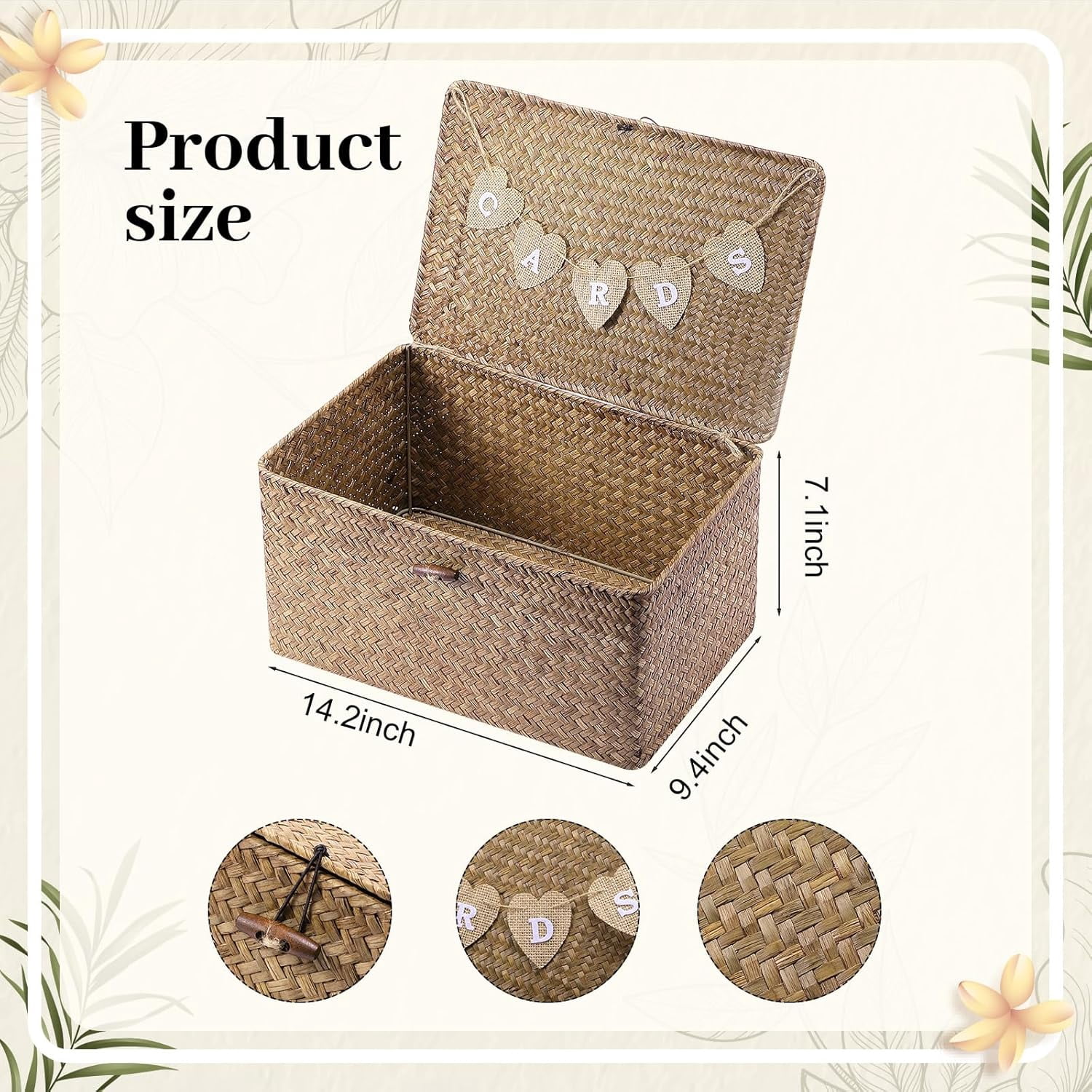 Geelin Sea Grass Wedding Card Basket With Letter Flag Decorative Wedding Card Woven Post Box Suitable For Baby Showers Birthdays Graduation Ceremonies Bridal Showers(Coffee,14 Inch)