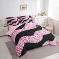 thumbnail image 3 of jejeloiu Leopard Print 7 Pieces Bedding Comforter Set,Waves Geometric Striped Full Bedding Set,Pink Black Fitted Sheet Flat Sheet For Girls Kids,Ultra Soft Home Decor Reversible, 3 of 8