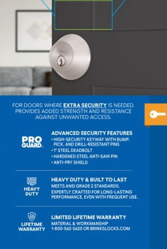 BRINKS Commercial - 4個パック シングルシリンダー デッドボルトロック サテンクローム仕上げ - ANSIグレード1基準を満たし、3時間のUL耐火定格 : BRINKS Commercial - 4個パック 軽量 鍵付きドア