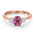 thumbnail image 3 of Gem Stone King 18K Rose Gold Plated Silver Pink Mystic Topaz and White Moissanite Engagement Ring for Women | 1.12 Cttw | Oval 7X5MM | Gemstone November Birthstone | Size 9, 3 of 7