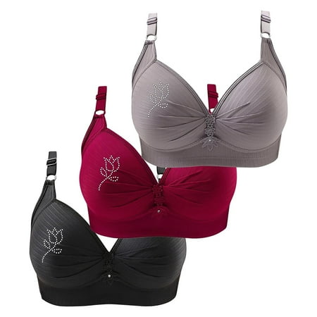 SNOWSONG Push Up Bras for WomenClearance! Wireless Bras Mixed Color 3-Pack Women s Seamless Breathable Lingerie Plus Size Non-Steel Ring Bra Bras for Women Comfy Bras for Women Orange 48
