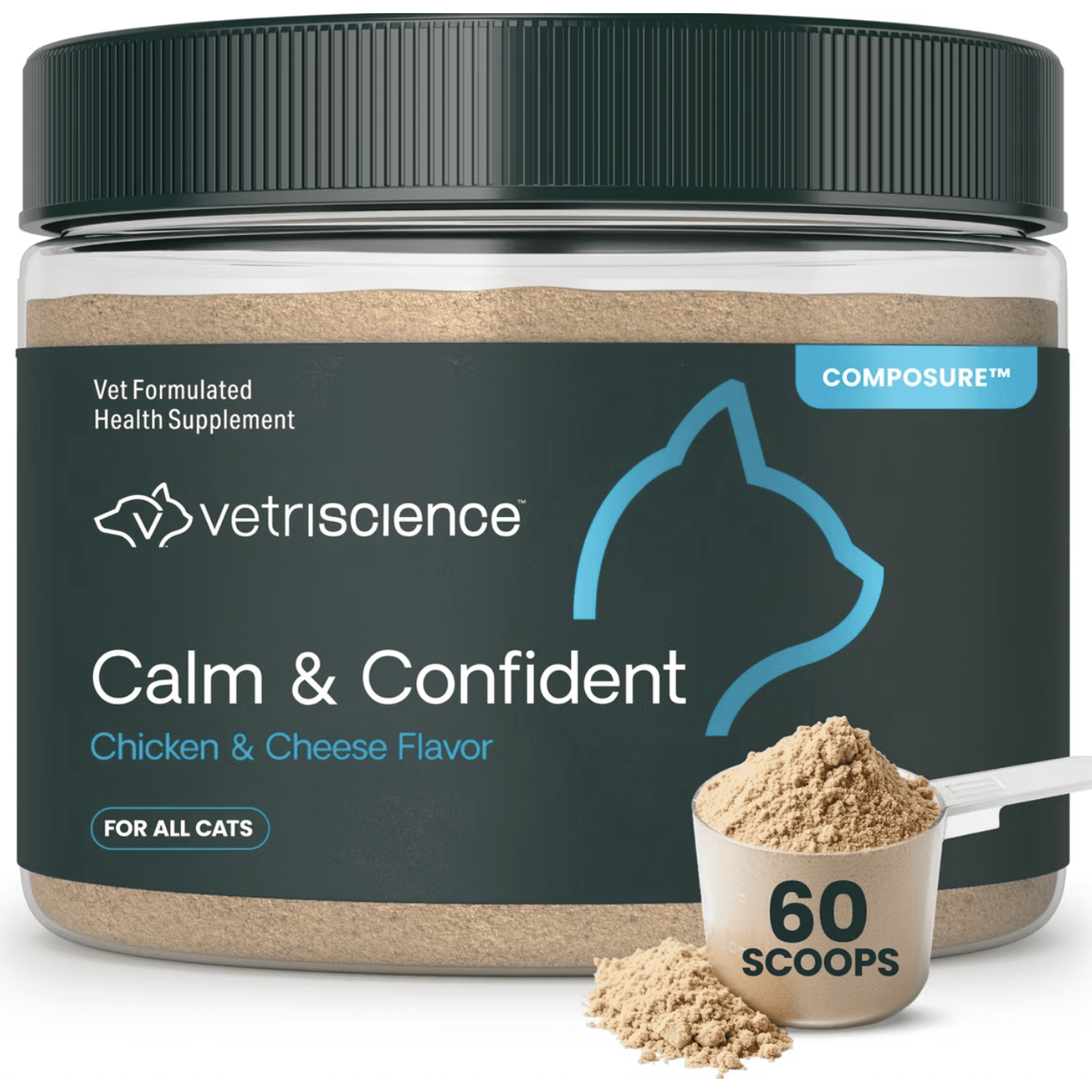 VetriScience Composure Calm & Confident Chicken & Cheese Flavored Powder Calming & Anxiety Supplement for Cats, 6 oz can