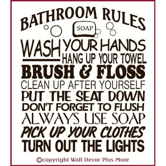 Bathroom Rules Subway Art Wall Vinyl Decals Sticker Quote 23x20 Chocolate Brown