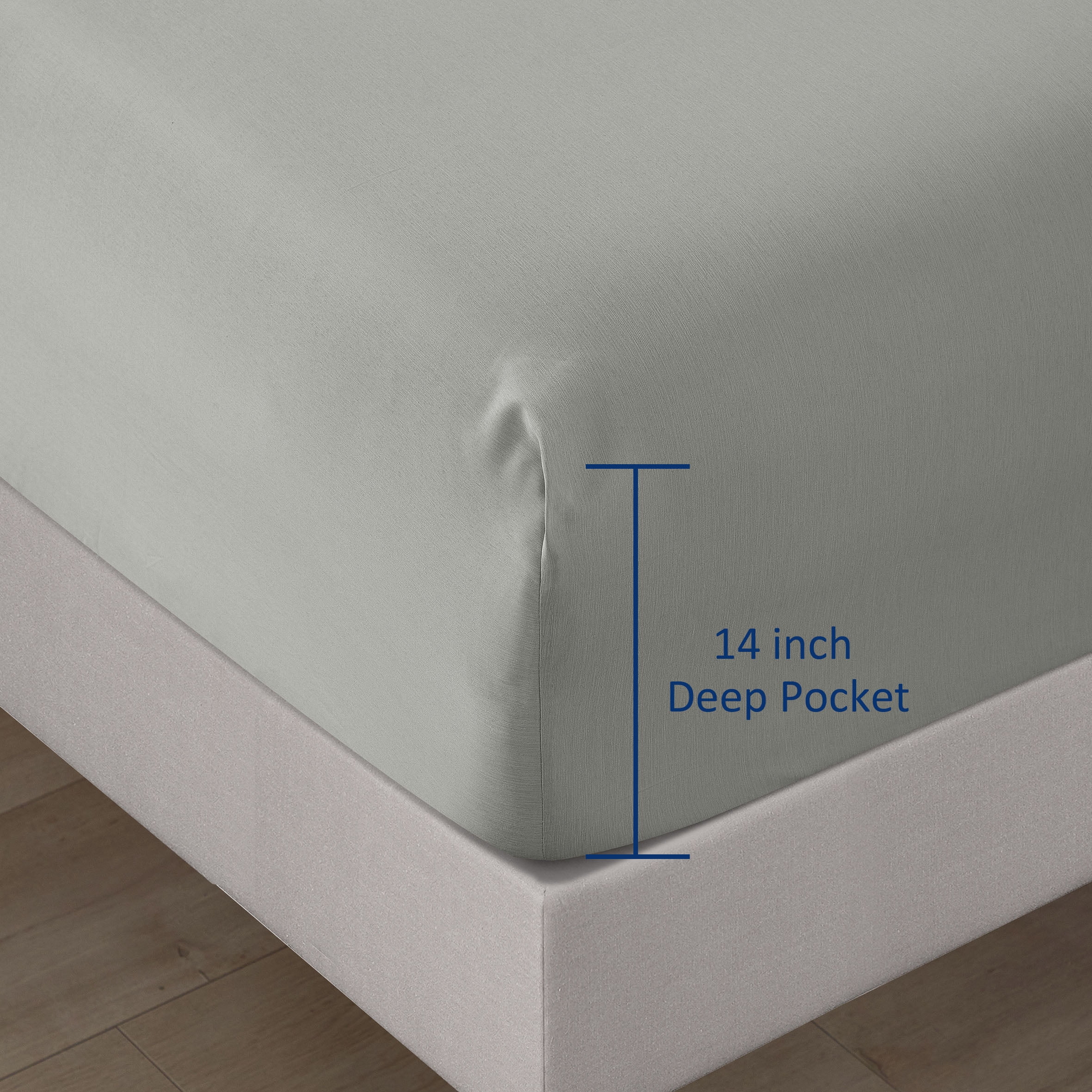 Lanco Premium 4 Piece Sheet Set, Bed Size: Queen, Bamboo Cooling, Solid Color, Light Grey