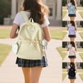 thumbnail image 3 of FUZHIQ Bow Drawstring School Backpack with Cloud Plush Pendant for Ages 3rd 4th 5th 6th Grade Simple Solid Color Side Pouch Bookbag, Purple, 3 of 7