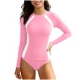 thumbnail image 2 of Xdegoge Rash Guard Swimsuit Girls Two Piece Long Sleeve Color Block Athletic Bathing Suits Full Coverage Swimming Wear Summer Holiday Beach outfits, 2 of 7