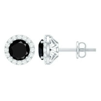 Rosec Jewels Lab Grown Black Diamond Stud Earrings with Moissanite for Women (AAAA Grade), 14K White Gold