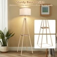 thumbnail image 5 of SparkGlowy 61in Dimmable Wood Tetrapod Floor Lamp with Shelves, Remote Control, Mid Century Standing Lamp for Bedroom, 5 of 10