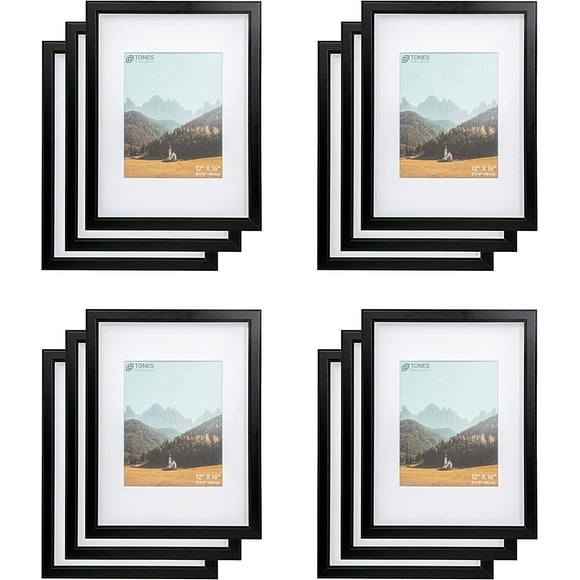 AmPm 16x20 Photo Picture Frame, Black Wood Frame, 2-Pack, with 12x16 Mat and Plexiglass (Black, 16 x 20 (Set of 2))