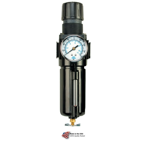 Arrow Pneumatics B601933 Integral Filter & Regulator with Gauge, Zinc Bowl, 0.25 in. NPT, 200 PSI - Black